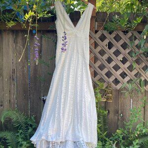 Lulu's Infinite Bliss Ivory Lace Backless Trumpet Maxi Dress S (tailored)